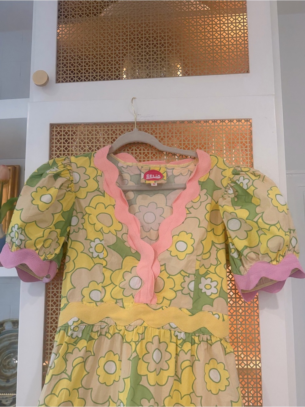 CeliaB Yellow & Pink Floral Tiered Puff Sleeve Dress - Picture 4 of 5